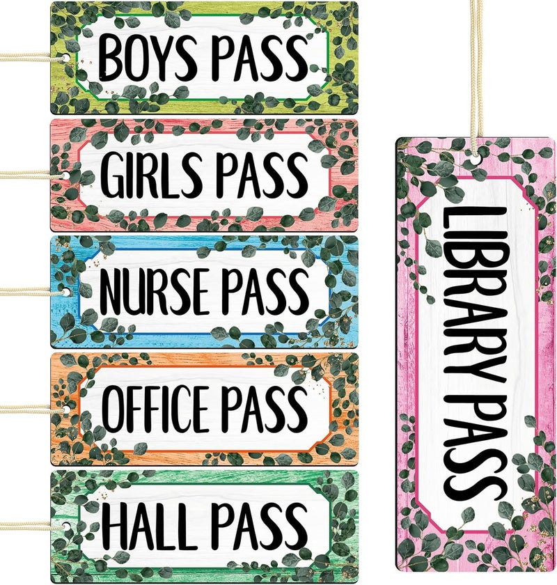 WorldBazaar Eucalyptus Magnetic Bathroom Passes for Classrooms 6PCS Classroom Hall Pass for Student Library Office Nurse Boy Girl Reusable Waterproof Classroom Elementary Middle School Supplies - Image 1